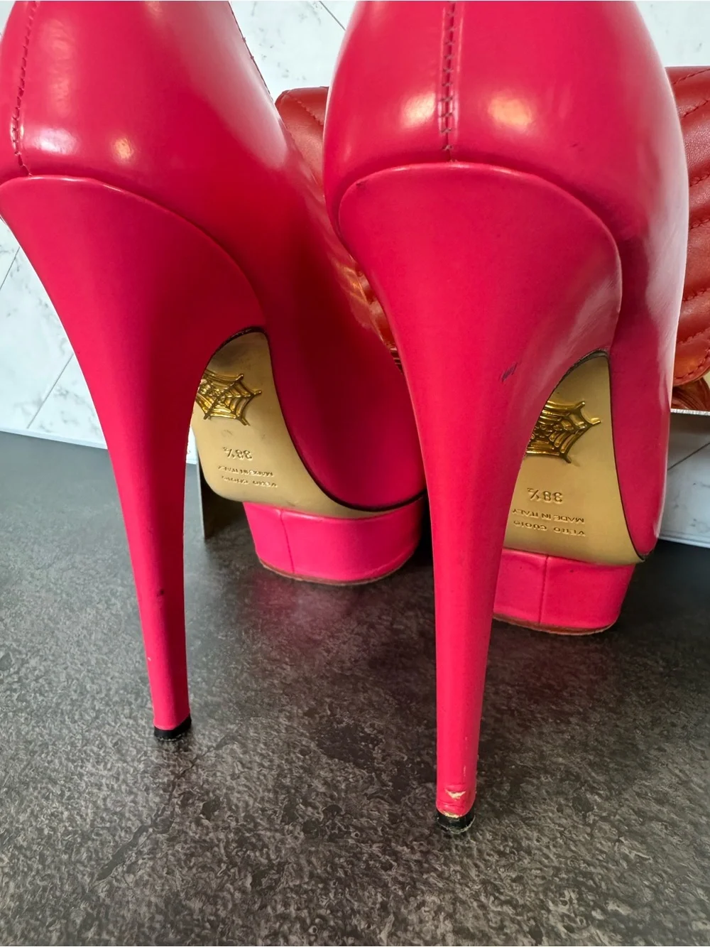 Charlotte Olympia HOT PINK Dolly Platform Pumps Heels, Size 38.5